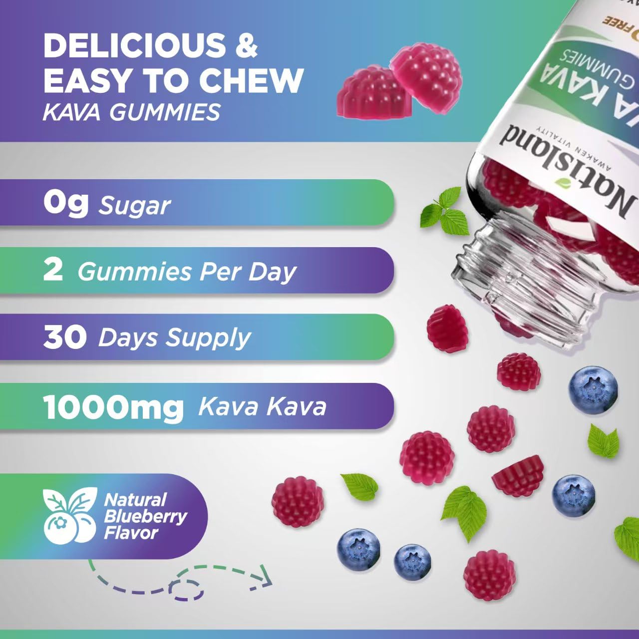 NATISLAND Kava Gummies – 7-in-1 Stress Relief, Sugar-Free & Vegan (2-pack)