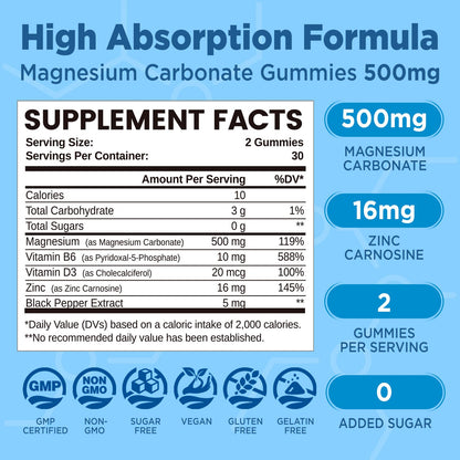 NATISLAND Magnesium Carbonate Gummies 500mg – Digestive & Muscle Support, Vegan, Sugar Free, Mixed Berry, 60 Count