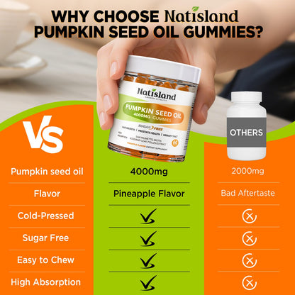 NATISLAND Pumpkin Seed Oil Gummies with Saw Palmetto – Hair Growth & Prostate Health (Sugar Free, Vegan, Pineapple) | 60 Count