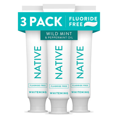 Native Fluoride-Free Whitening Toothpaste 4.1oz (3-Pack) – Wild Mint & Peppermint Oil