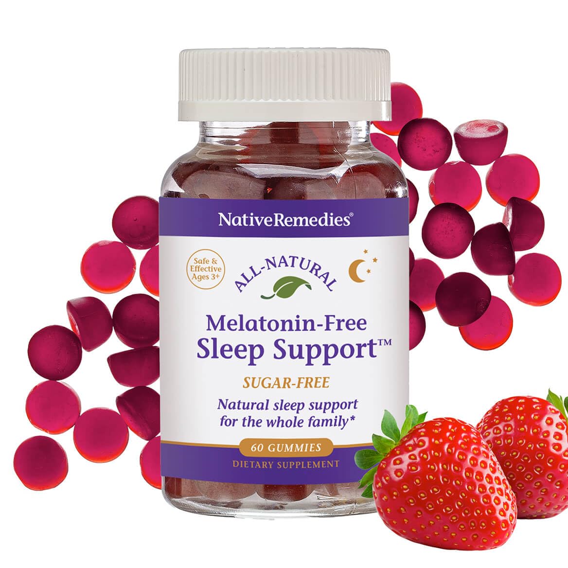 Native Remedies Melatonin-Free Sleep Gummies – Sugar-Free Herbal Sleep Aid for Adults (GABA, Magnesium, L-Theanine & Valerian) – 60 Gummies
