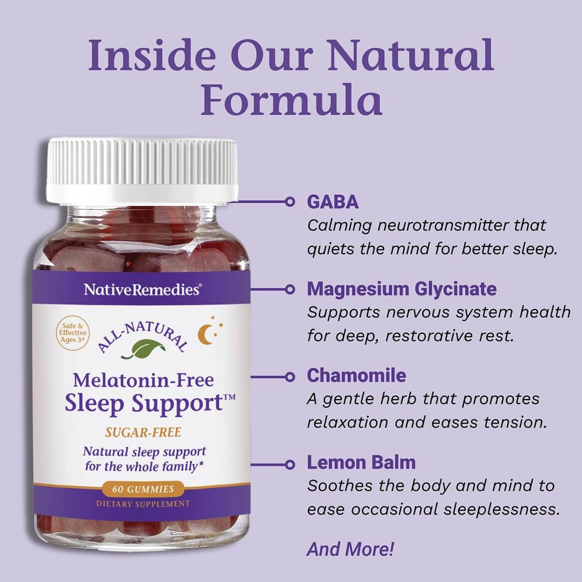 Native Remedies Melatonin-Free Sleep Gummies – Sugar-Free Herbal Sleep Aid for Adults (GABA, Magnesium, L-Theanine & Valerian) – 60 Gummies