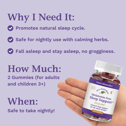 Native Remedies Melatonin-Free Sleep Gummies – Sugar-Free Herbal Sleep Aid for Adults (GABA, Magnesium, L-Theanine & Valerian) – 60 Gummies