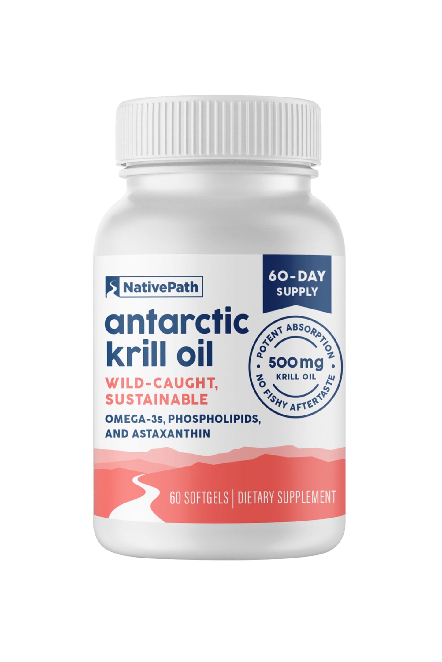 NativePath Antarctic Krill Oil 500mg Softgels | Wild-Caught Omega-3 EPA DHA & Astaxanthin | 60 Count