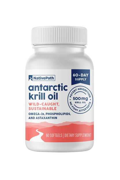 NativePath Antarctic Krill Oil 500mg Softgels | Wild-Caught Omega-3 EPA DHA & Astaxanthin | 60 Count