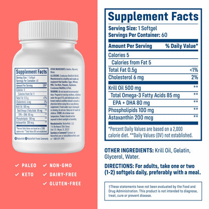NativePath Antarctic Krill Oil 500mg Softgels | Wild-Caught Omega-3 EPA DHA & Astaxanthin | 60 Count