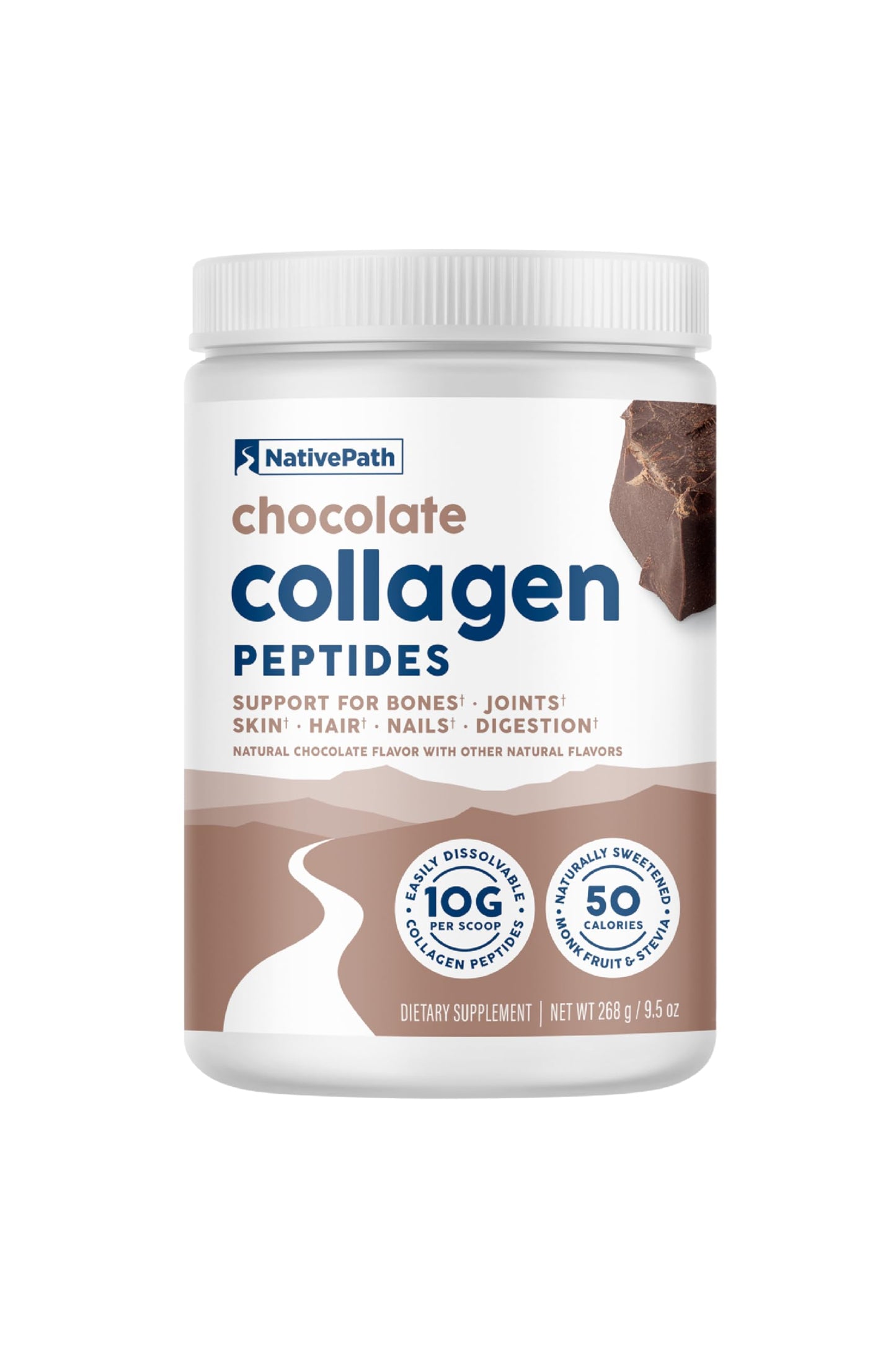 NativePath Collagen Peptides Chocolate – Hydrolyzed Type 1 & 3, Grass-Fed (268g)