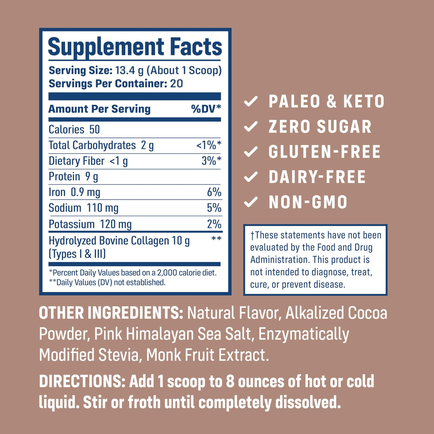NativePath Collagen Peptides Chocolate – Hydrolyzed Type 1 & 3, Grass-Fed (268g)