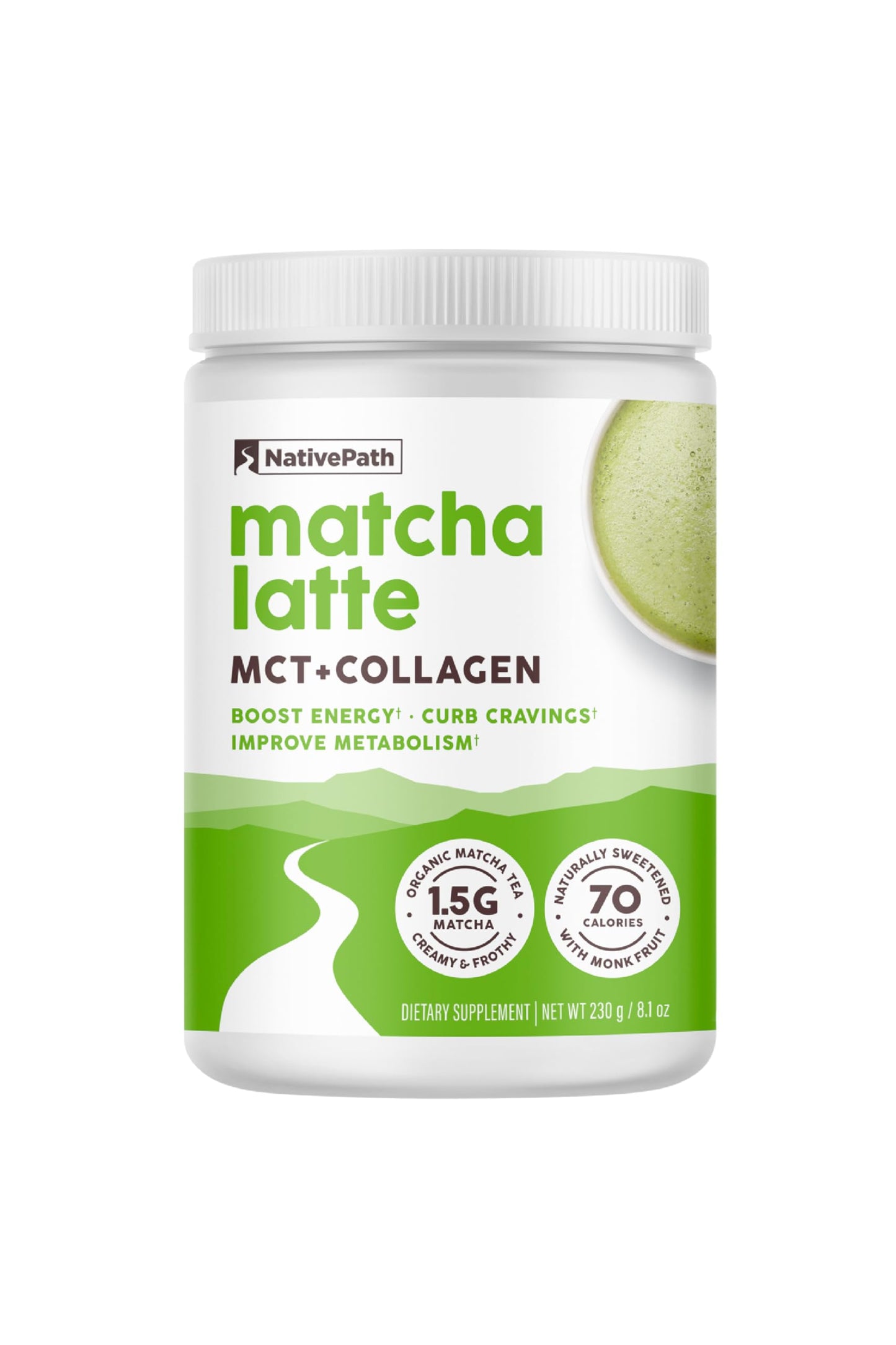 NativePath Collagen Peptides – Hydrolyzed Type I & III Collagen | Keto & Paleo, Grass-Fed, Matcha Latte 230g