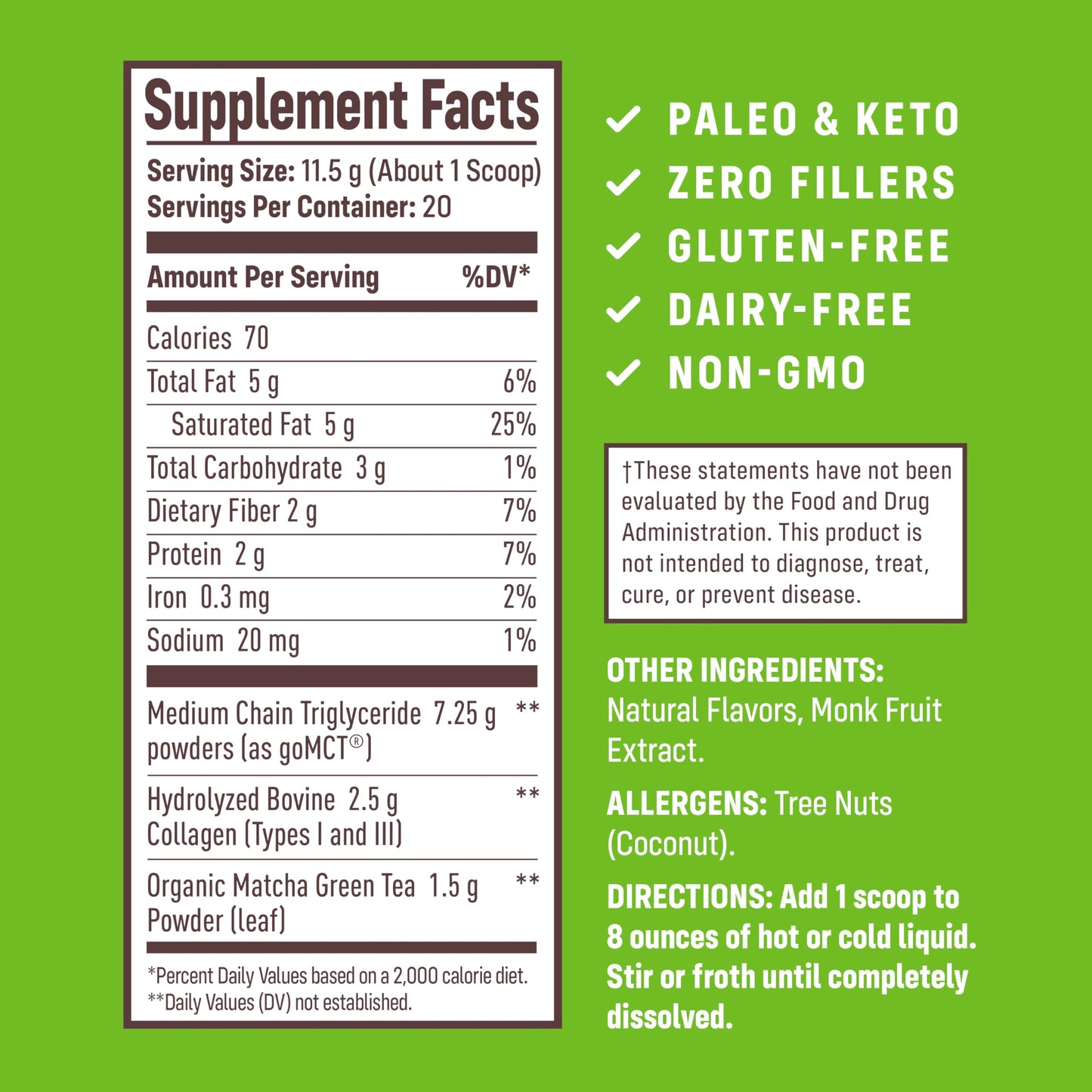 NativePath Collagen Peptides – Hydrolyzed Type I & III Collagen | Keto & Paleo, Grass-Fed, Matcha Latte 230g