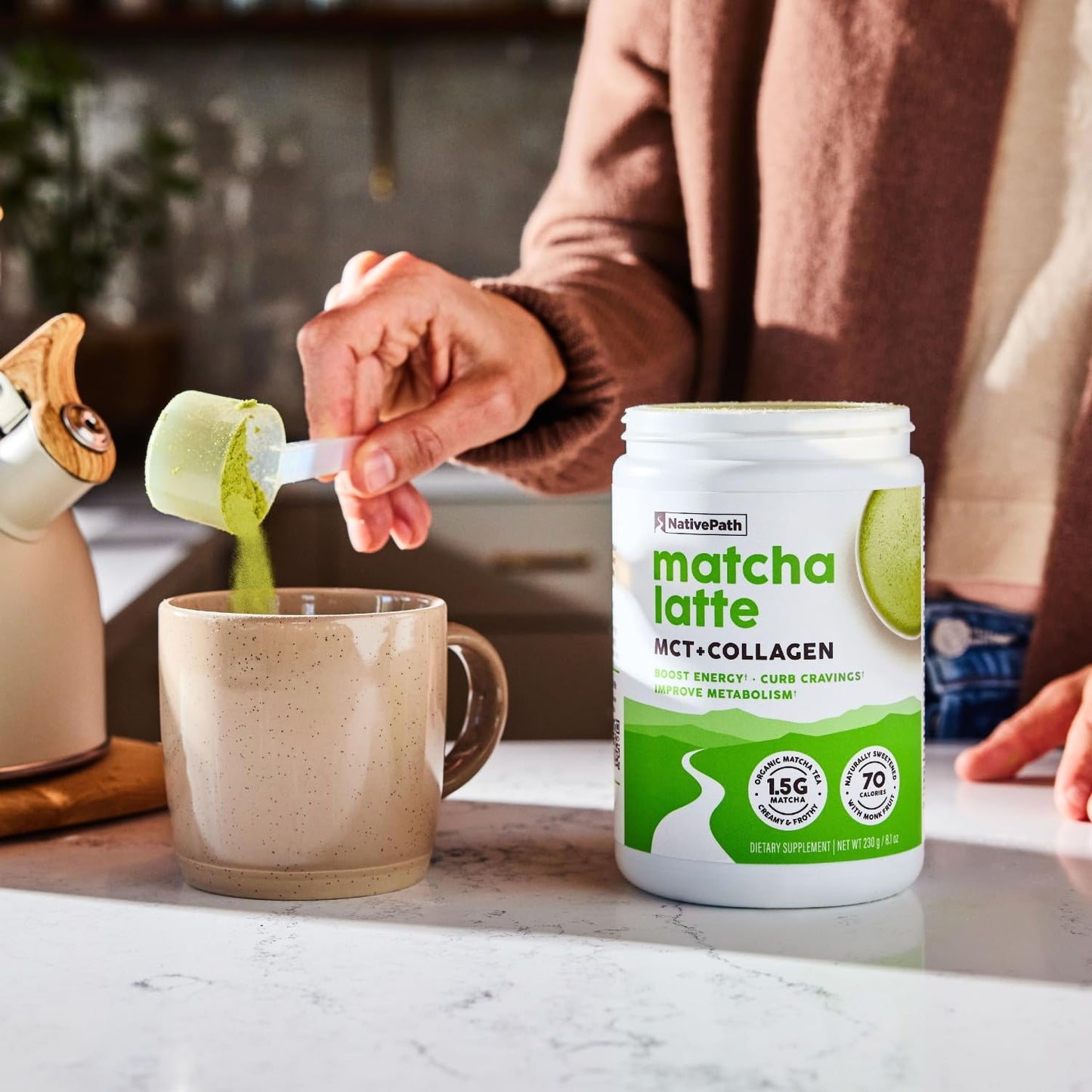 NativePath Collagen Peptides – Hydrolyzed Type I & III Collagen | Keto & Paleo, Grass-Fed, Matcha Latte 230g