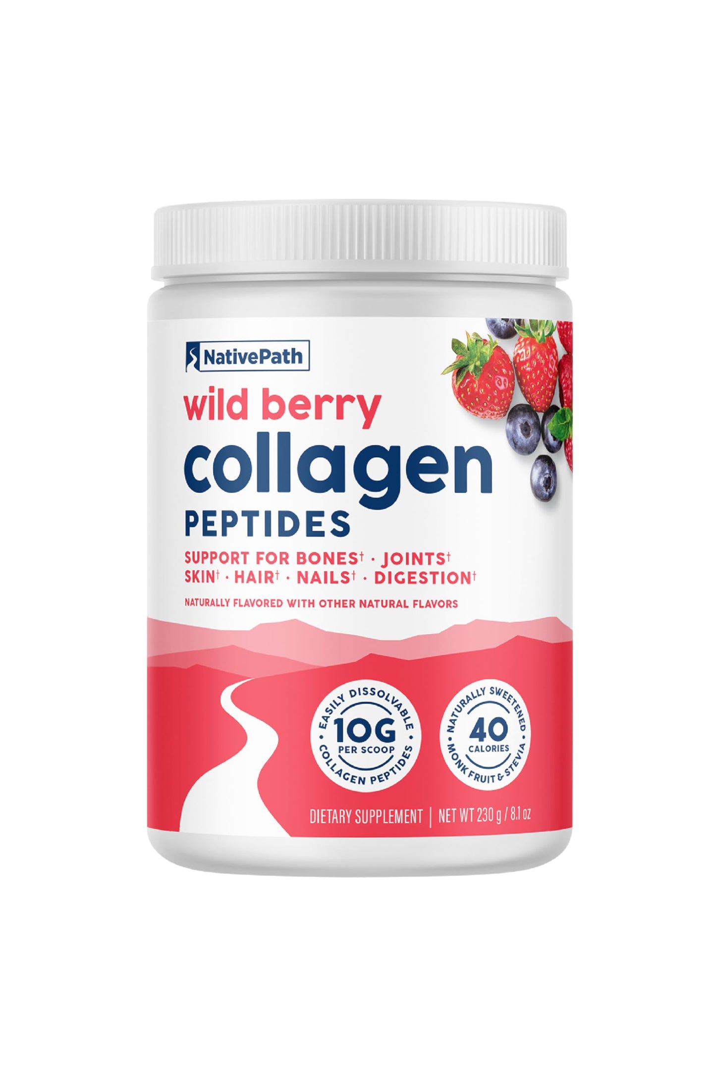 NativePath Collagen Peptides – Grass-Fed Type 1 & 3, Wild Berry, 230g | Keto & Paleo