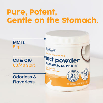 NativePath MCT Powder – Unflavored Keto MCTs (C8/C10), Dairy-Free, Gluten-Free, Non-GMO | 25 Servings