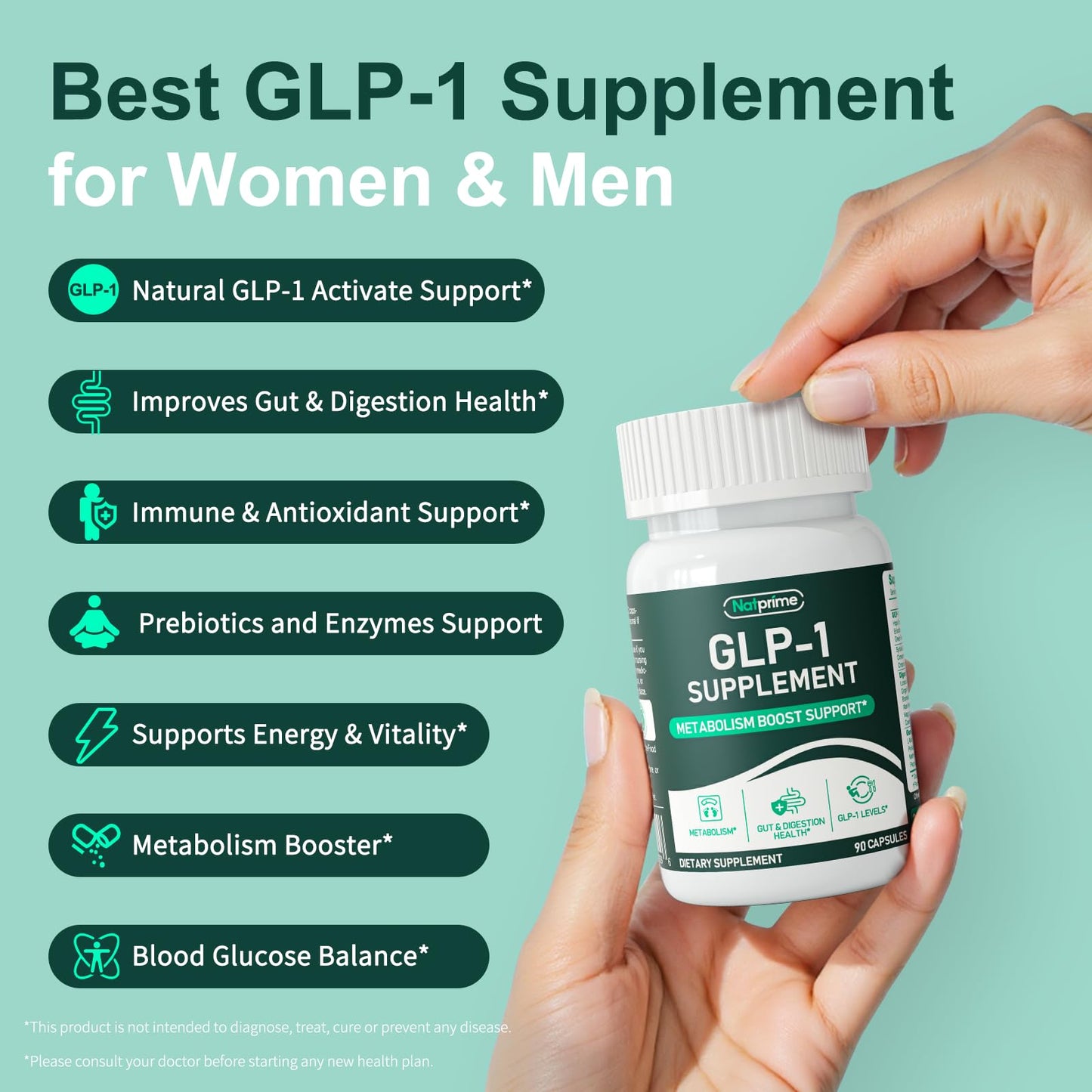 Natprime GLP-1 Supplement for Women & Men | Natural GLP-1 Support & Appetite Control - 90 Capsules