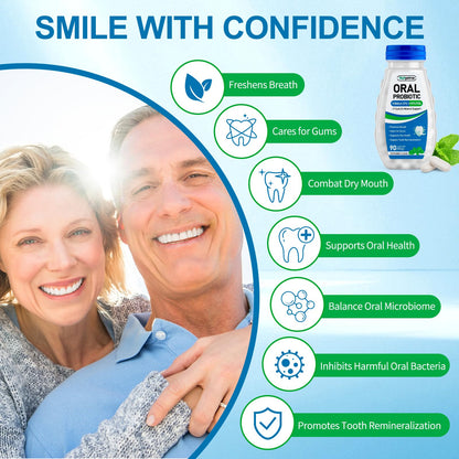 Natprime Oral Health Probiotics – 90 Mint Lozenges, 8B CFU, 6 Strains + Prebiotics & Calcium