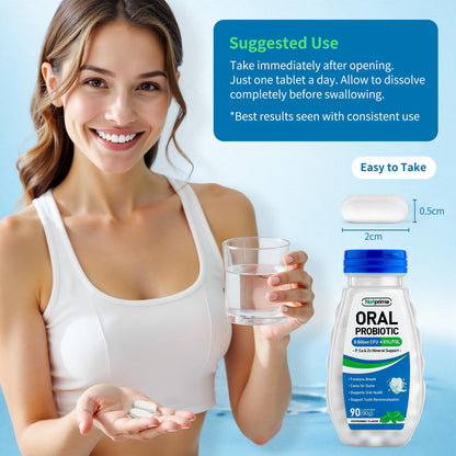 Natprime Oral Health Probiotics – 90 Mint Lozenges, 8B CFU, 6 Strains + Prebiotics & Calcium