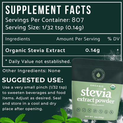 Organic 100% Pure Stevia Powder – 4 oz Jar, 800+ Servings | NatriSweet