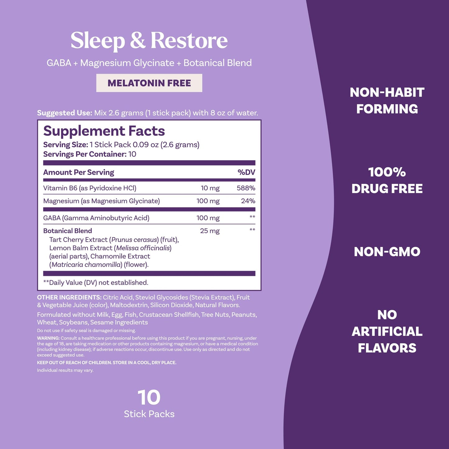 Natrol Sleep & Restore Calming Drink Mix with Magnesium Glycinate – Cherry, 10 Stick Packs