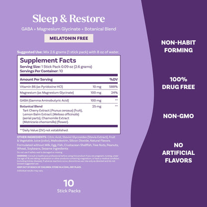 Natrol Sleep & Restore Calming Drink Mix with Magnesium Glycinate – Cherry, 10 Stick Packs