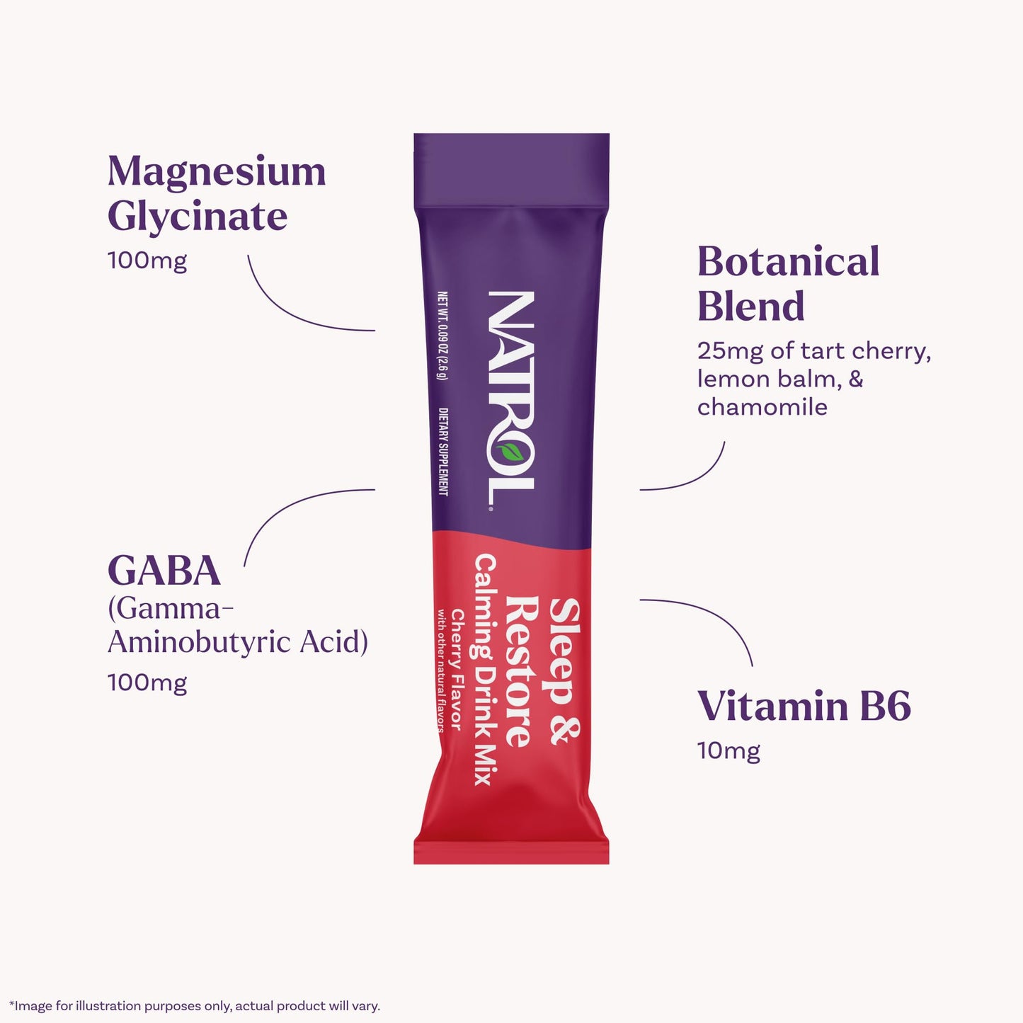 Natrol Sleep & Restore Calming Drink Mix with Magnesium Glycinate – Cherry, 10 Stick Packs
