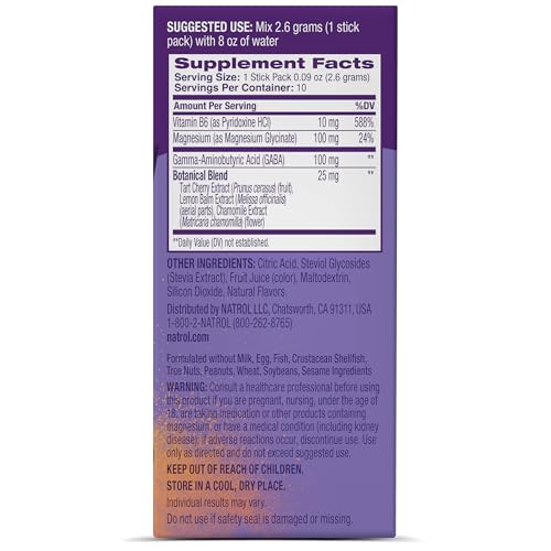 Natrol Sleep + Restore Calming Drink Mix with Magnesium Glycinate, GABA, Lemon Chamomile – 10 Stick Packs