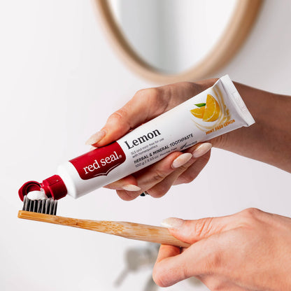 Red Seal Lemon Toothpaste - Fluoride Free, Mint-Free, Vegan, SLS Free, NATRUE Certified Natural | 3.53 oz
