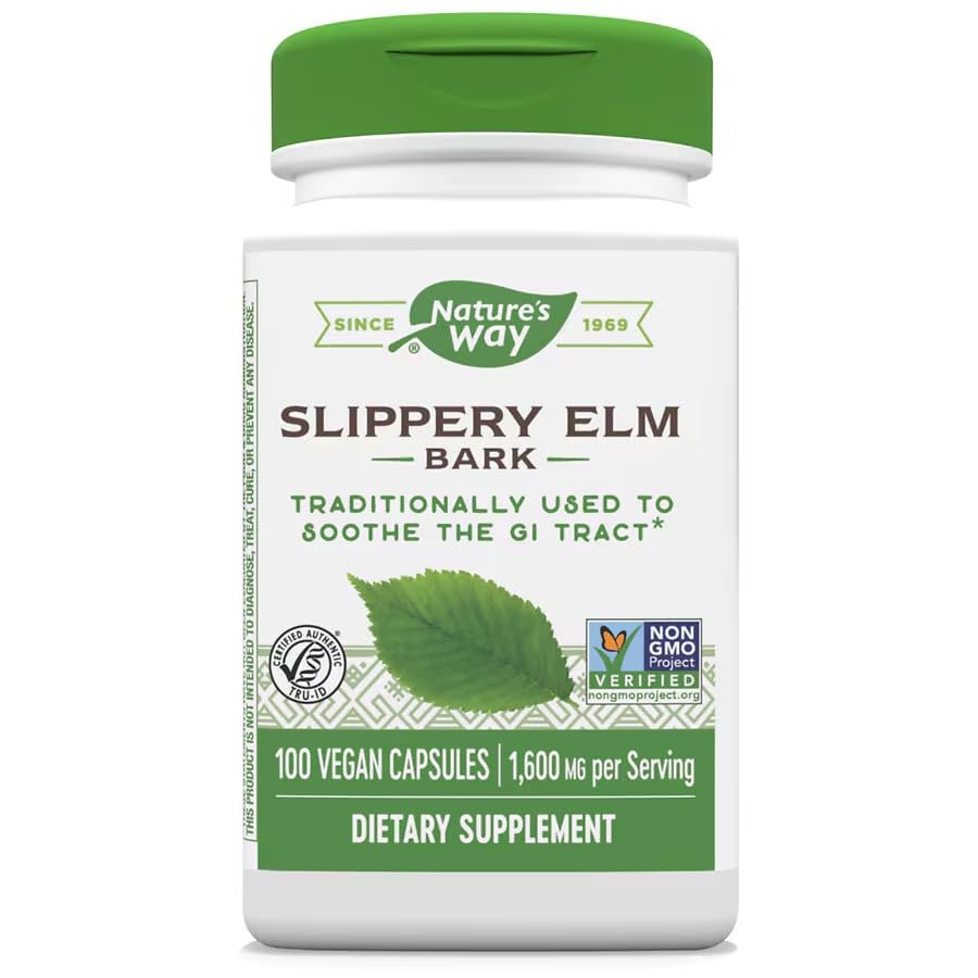 Natrue Mad Slippery Elm Bark 400mg Dietary Supplement Compatible with Nature's Way, 100Ct
