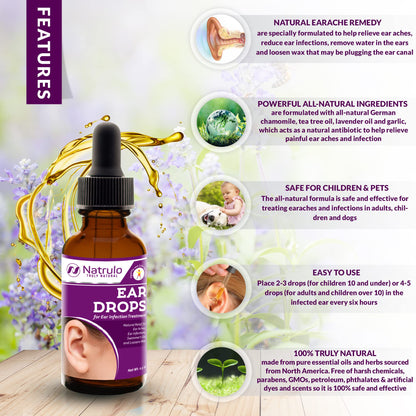 Natrulo Natural Ear Drops for Ear Health – Safe for Adults, Kids, Babies & Pets | Made in USA