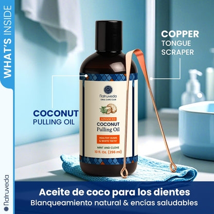 Natruveda Coconut Oil Pulling Mouthwash – Natural Whitening Ayurvedic Rinse | Fresh Mint Blend | Coconut Oil Pulling for Teeth & Gums | Whyte Oil Pulling | 10 oz