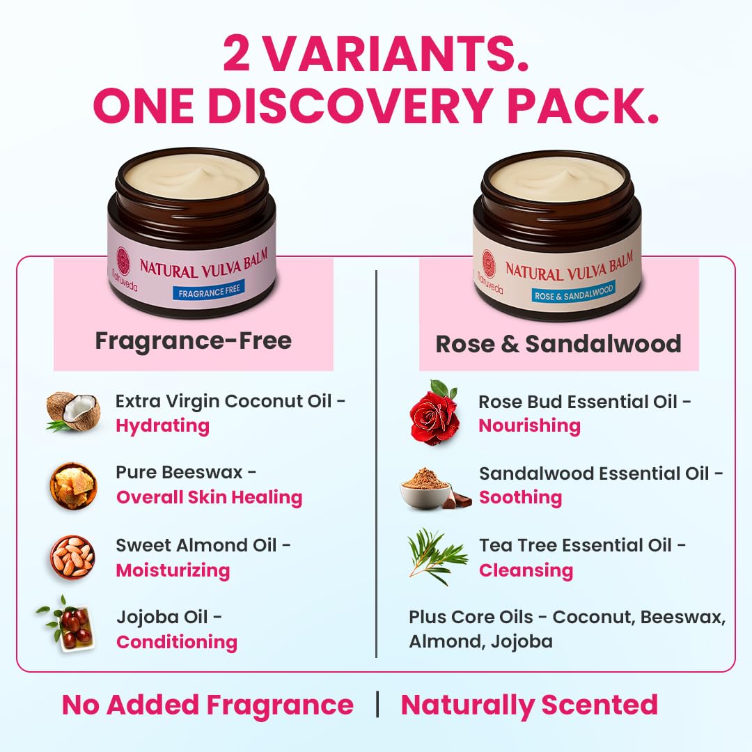 Natruveda Vulva Balm Discovery Pack – Fragrance-Free & Rose Sandalwood (2-Pack) | Gentle Intimate Skincare