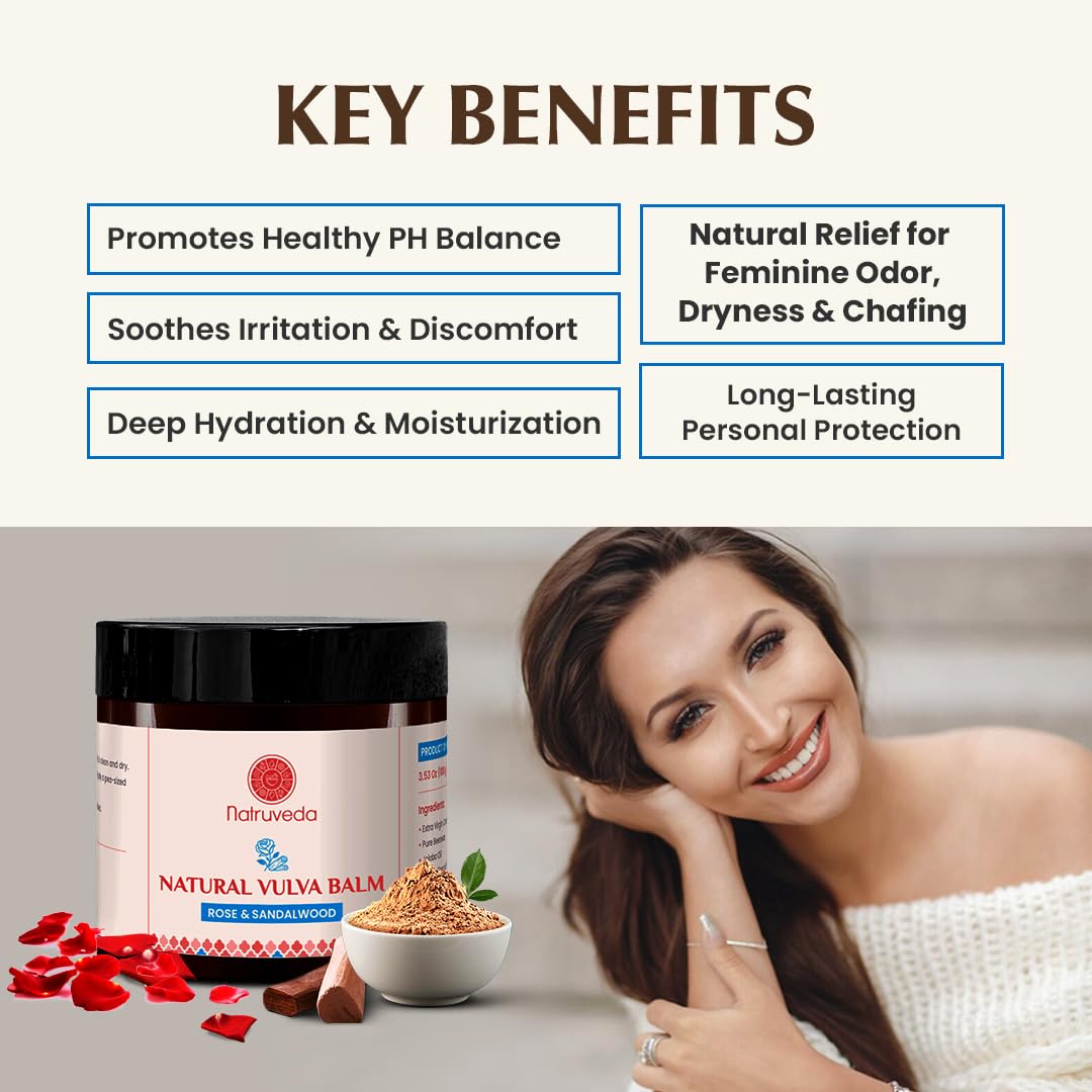 Natruveda Vulva Balm – Rose & Sandalwood | USA-Based Seller | Intimate Moisturizer 3.5 oz