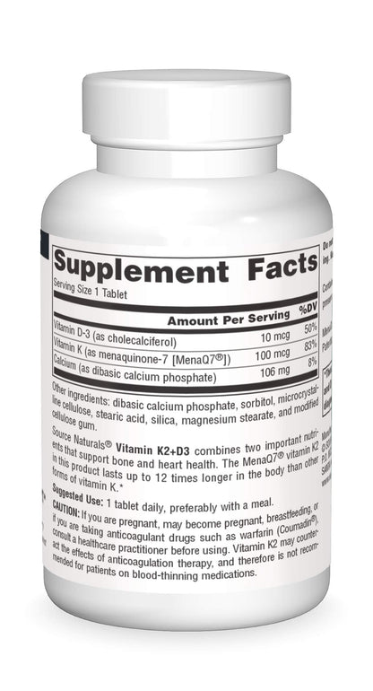 Source Naturals Vitamin K2 + D3 (MK-7) – Bone & Heart Health, 60 Tablets