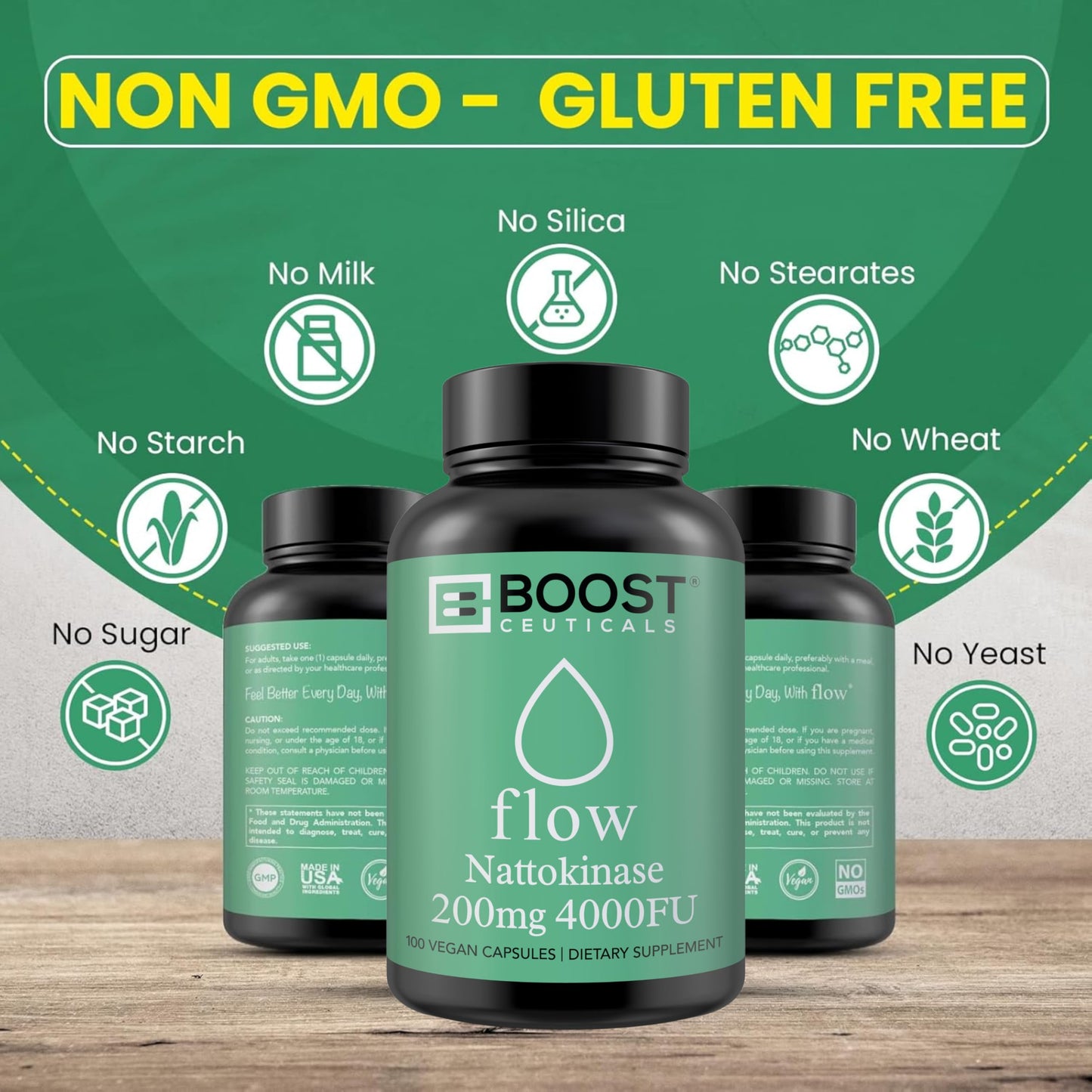 Nattokinase 4000 FU 200mg - Vegan No Stearates Gluten Free - Pure Natural Blood Thinner & Blood Flow Supplement - 100 Capsules / 100 Days Supply