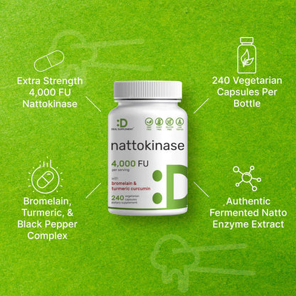 Nattokinase 4,000 FU – 240 Veggie Capsules | Heart Health & Digestion | Vegan