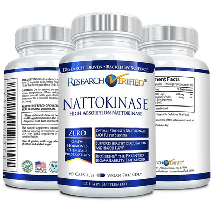 Research Verified Nattokinase 4000 FU – Circulatory Support – BioPerine – No Vitamin K2 – 60 Capsules