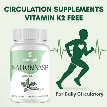 Clarusph Nattokinase Supplement for Circulation – 8000 FU + CoQ10, 90 Capsules, Gluten-Free