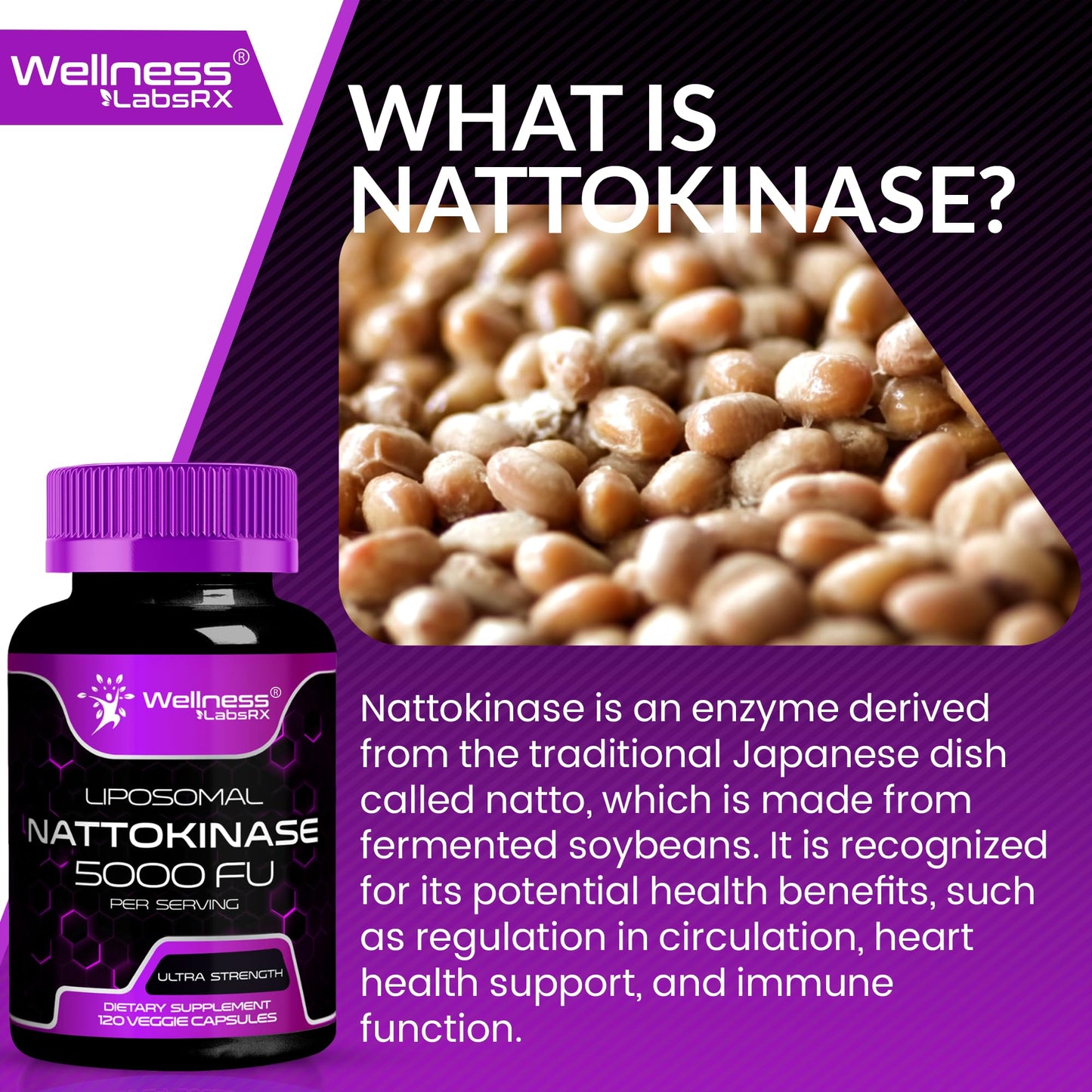 Nattokinase Supplement Capsules 5000 FU – Third-Party Tested Natto Enzymes | Daily Wellness – 120 Count