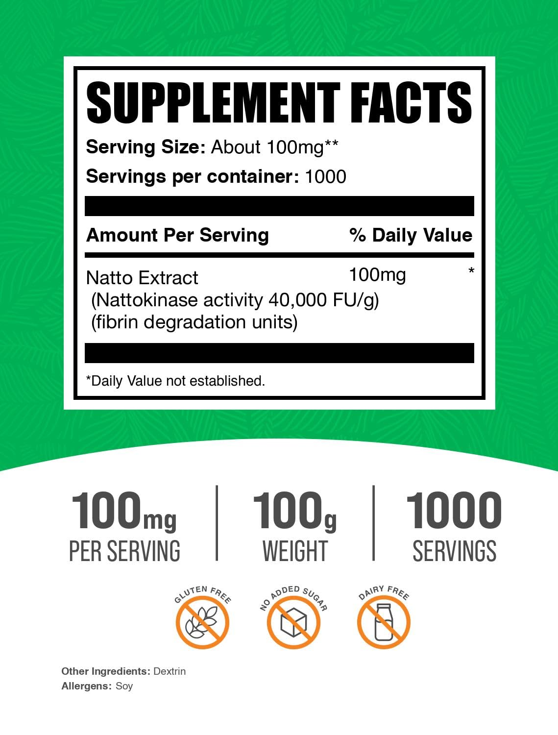 BulkSupplements Nattokinase Powder - Natto Powder, 4000 FU, 100 mg/Serving, 100 g BritishVita | Premium UK Vitamins & Wellness Supplements