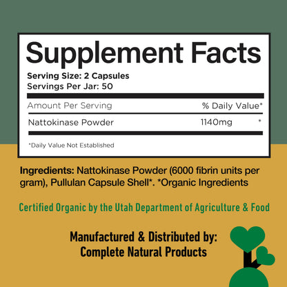 Complete Natural Nattokinase Capsules – 100 Count, 570 mg, 6000 FU, Gluten Free, Vegan, Non-GMO