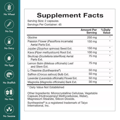 Natura Health Tranquility: Relaxation Support with L-Theanine & Herbs (90 Capsules)