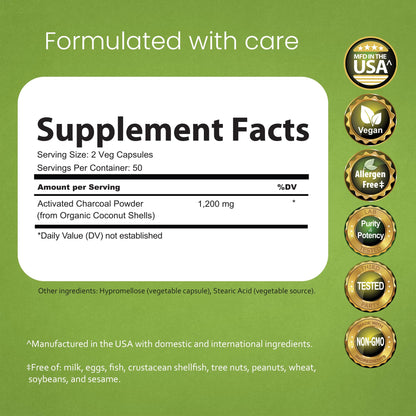 NaturaLife Labs Activated Charcoal 1200 mg – 100 Veg Capsules | Non-GMO, Gluten-Free, Vegan
