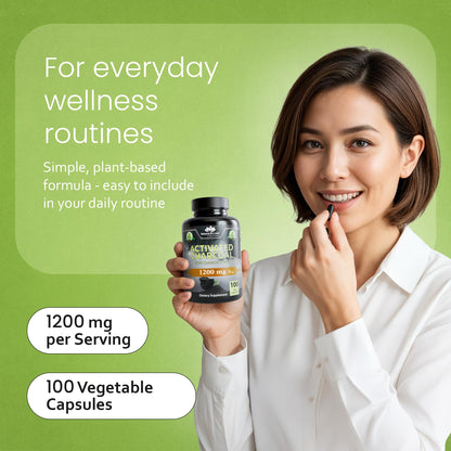 NaturaLife Labs Activated Charcoal 1200 mg – 100 Veg Capsules | Non-GMO, Gluten-Free, Vegan