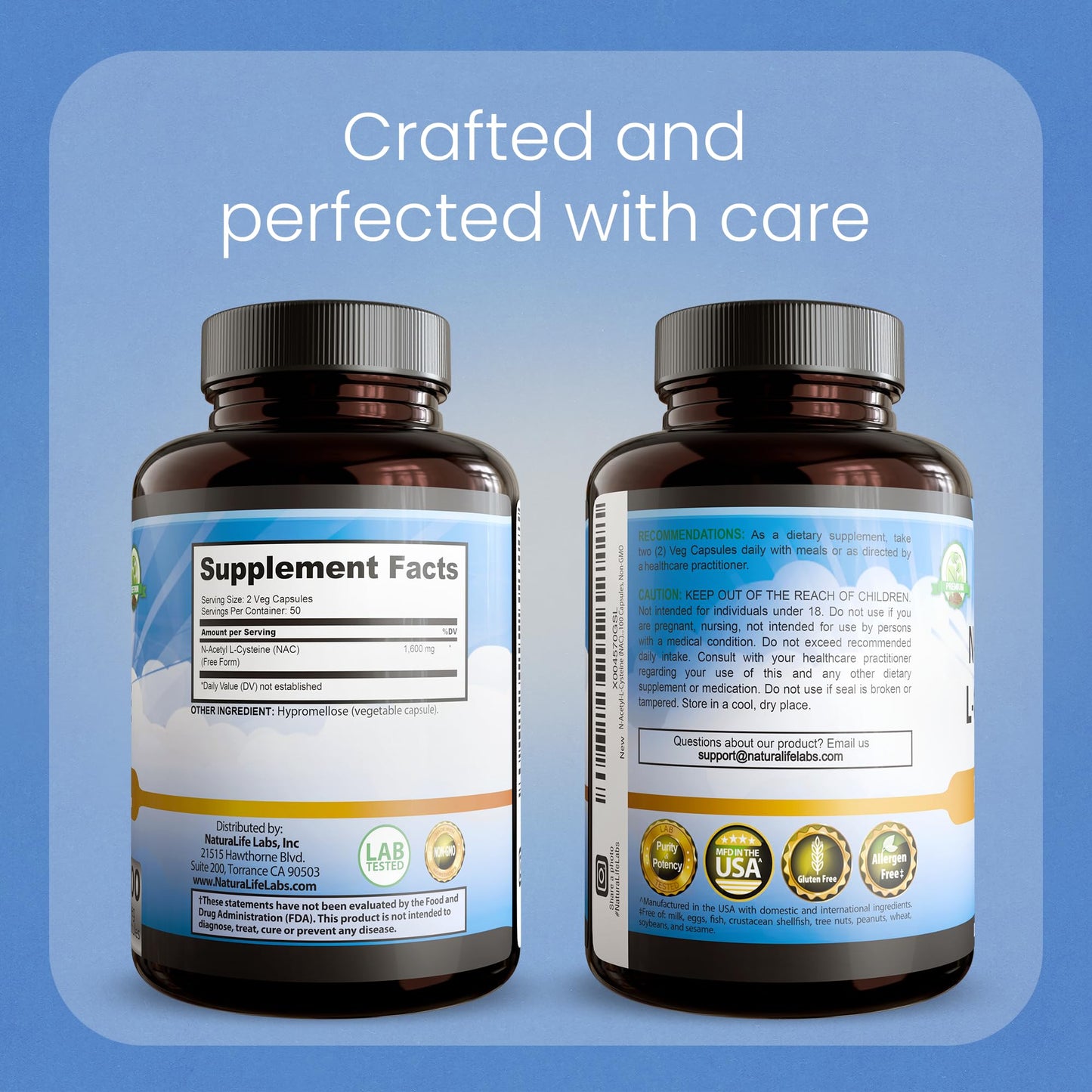 NaturaLife NAC 1600 mg – 100 Capsules | Non-GMO & Gluten-Free