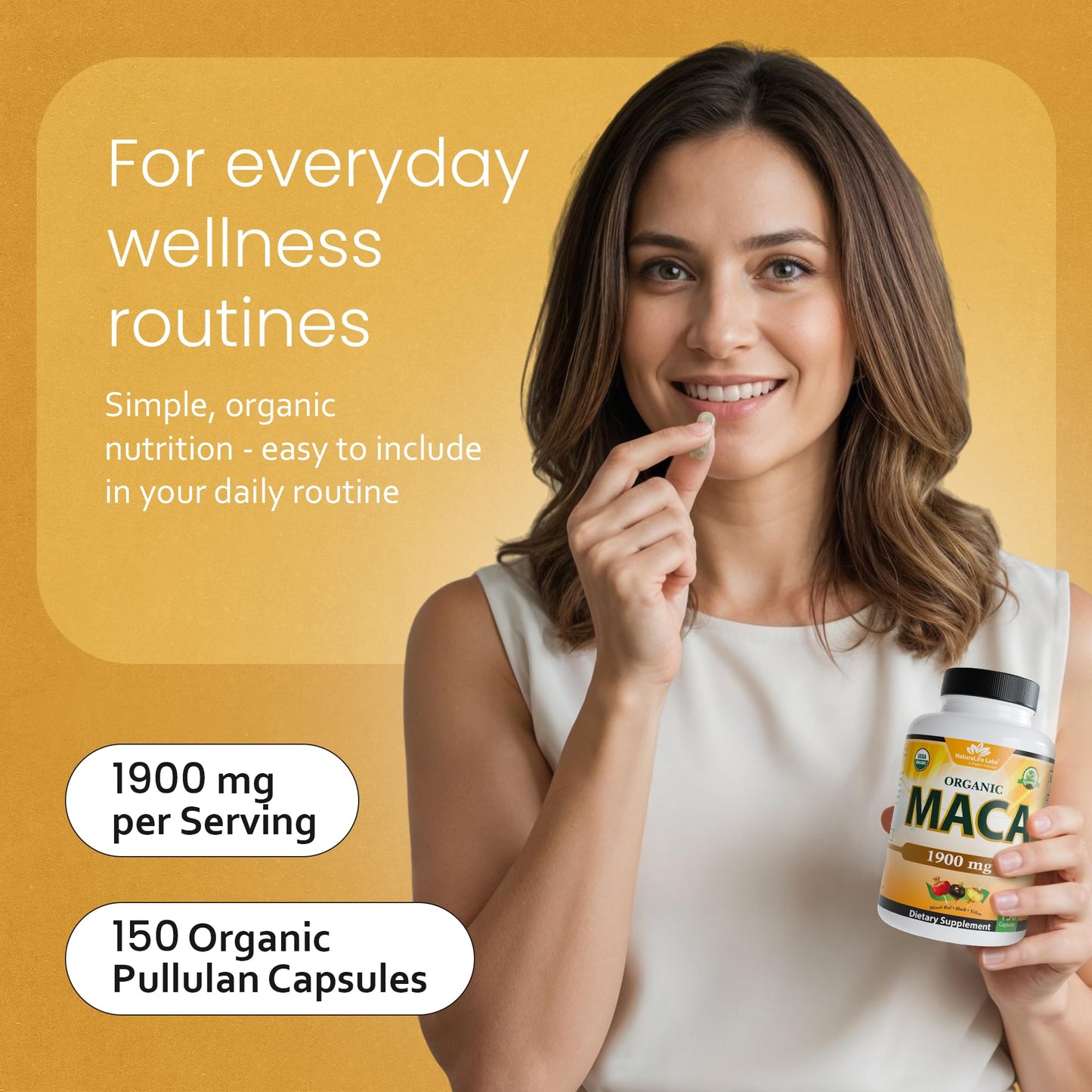 NaturaLife Labs Organic Maca Root – Black, Red & Yellow | 1900 mg per Serving | 150 Capsules | Vegan