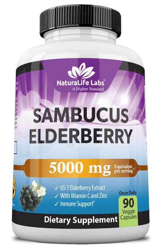 NaturaLife Sambucus Elderberry 5,000 mg (65:1) + Vitamin C & Zinc – 90 Veg Capsules BritishVita | Premium UK Vitamins & Wellness Supplements