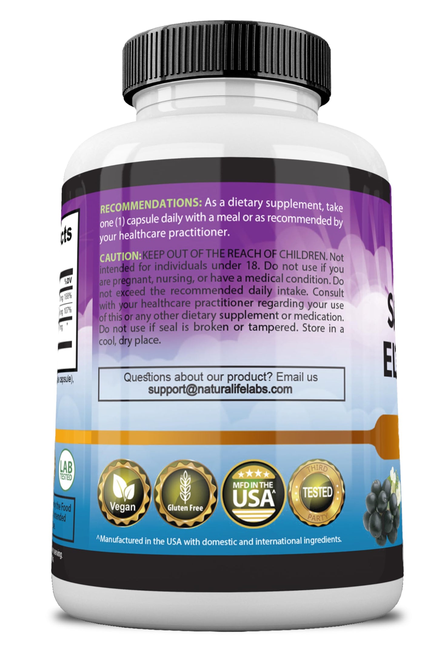 NaturaLife Sambucus Elderberry 5,000 mg (65:1) + Vitamin C & Zinc – 90 Veg Capsules