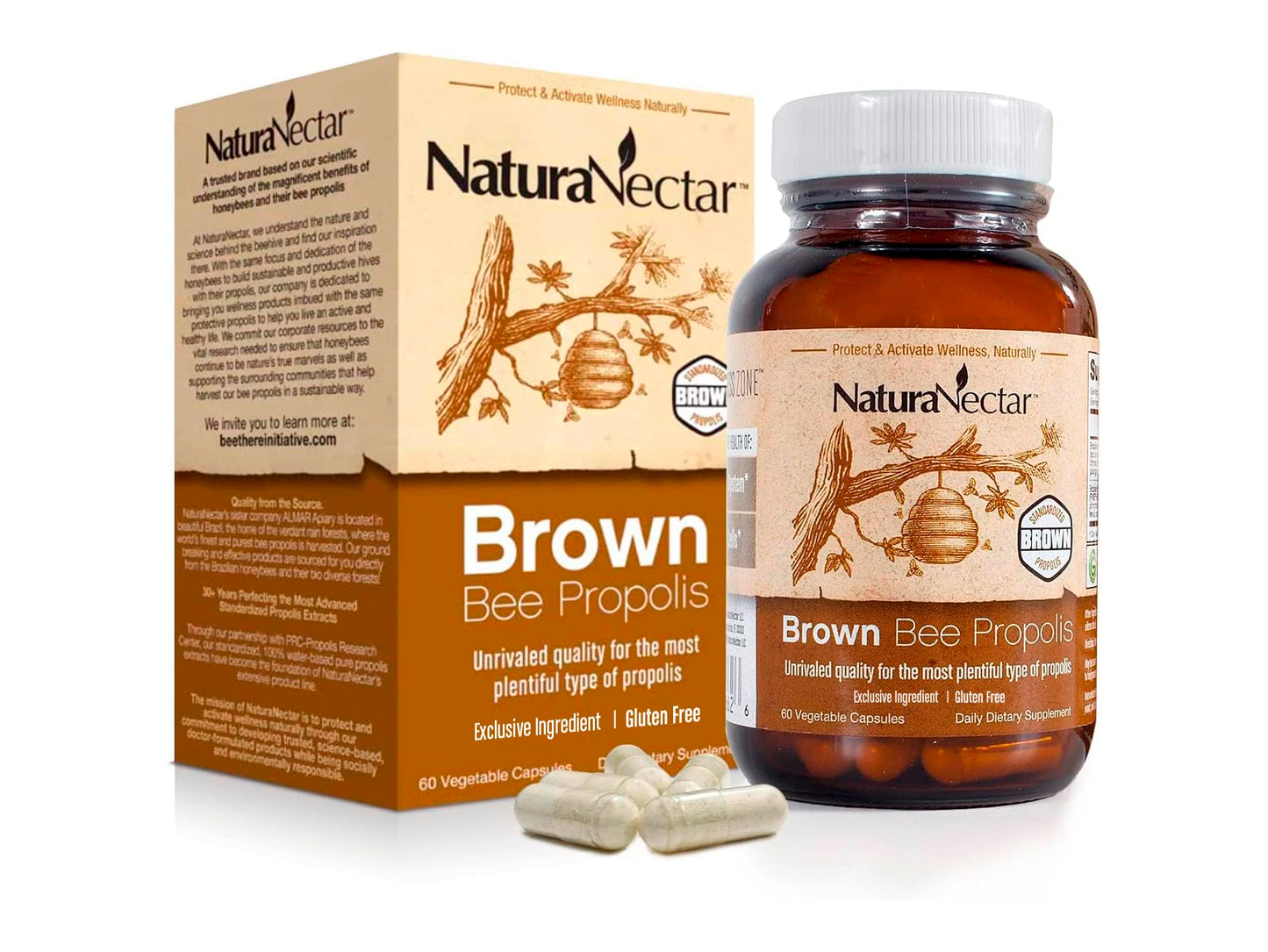 NaturaNectar Brown Bee Propolis - NSF Certified, Gluten-Free, Premium Brazilian Propolis (60pcs)