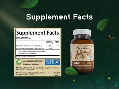 NaturaNectar Brown Bee Propolis - NSF Certified, Gluten-Free, Premium Brazilian Propolis (60pcs)