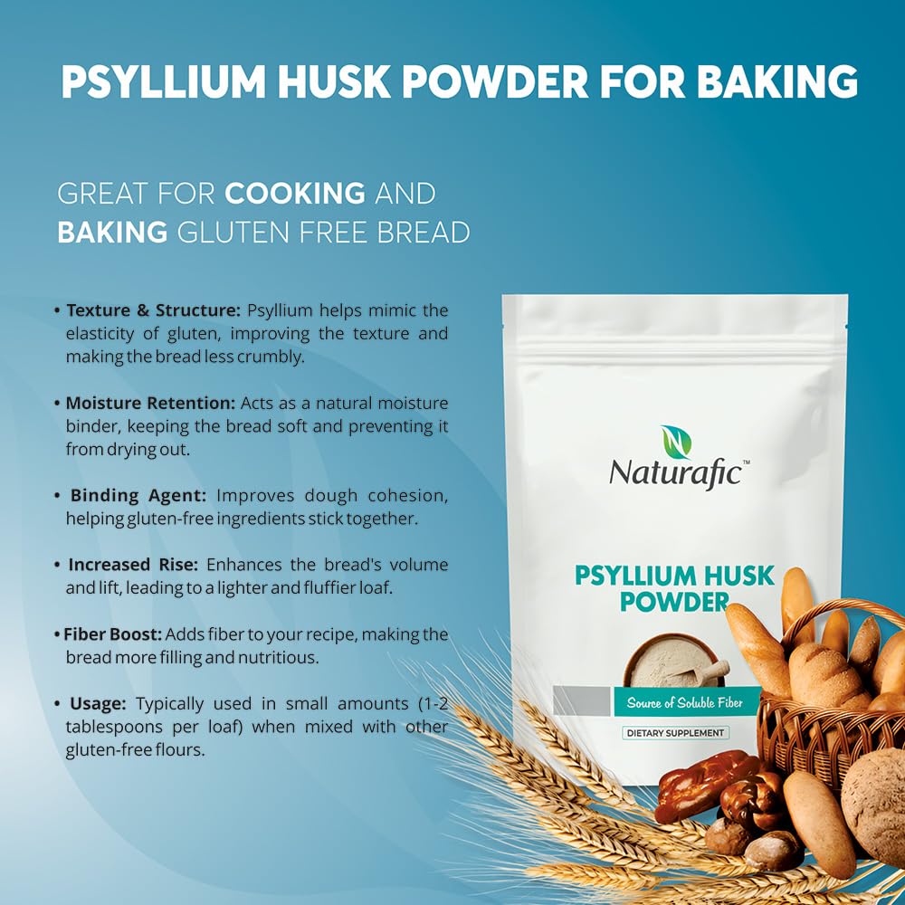 Naturafic Psyllium Husk Powder Unflavored – Digestive Fiber for Bowel Regularity & Gut Health – Non-GMO, Gluten-Free, Vegan, Keto – 32oz