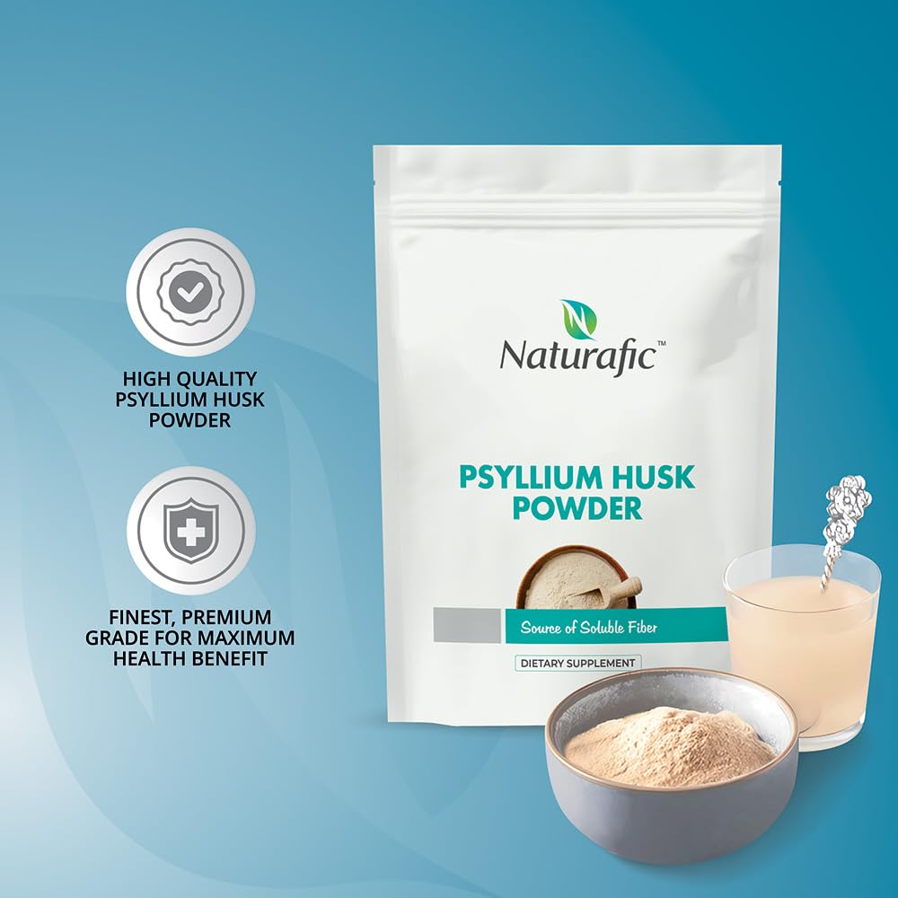 Naturafic Psyllium Husk Powder Unflavored – Digestive Fiber for Bowel Regularity & Gut Health – Non-GMO, Gluten-Free, Vegan, Keto – 32oz